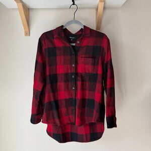 Madewell Red Flannel Buffalo check with side buttons
